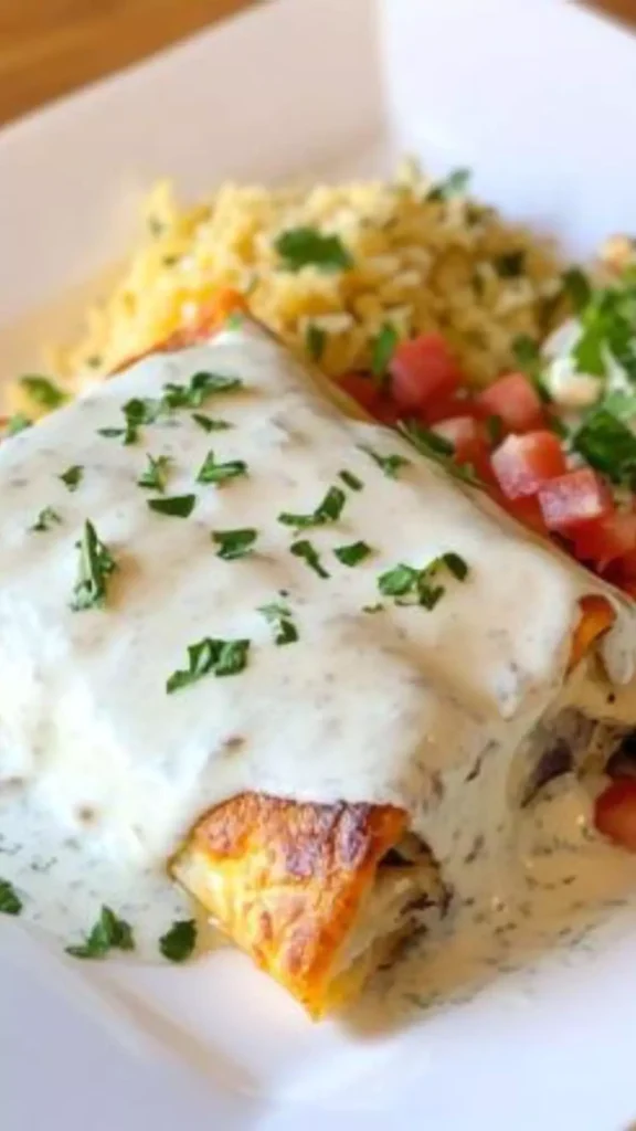 Seafood Chimichanga With White Sauce
