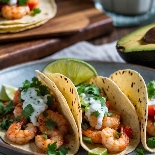 spicy shrimp tacos with avocado salsa sour cream cilantro sauce copycat