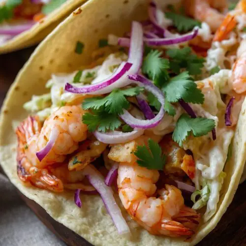 how to make spicy shrimp tacos with creamy sriracha sauce cilantro lime slaw