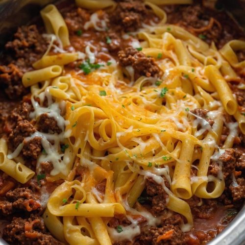 slow cooker ground beef and cheese pasta copycat recipe
